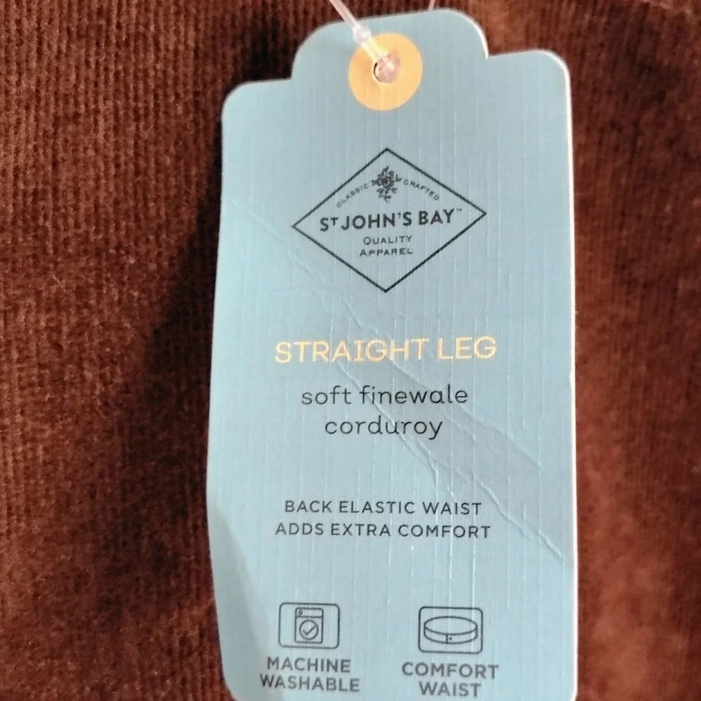 NWT St Johns Bay Womens SZ 18 Secretly Slender Straight Corduroy Brown Academia